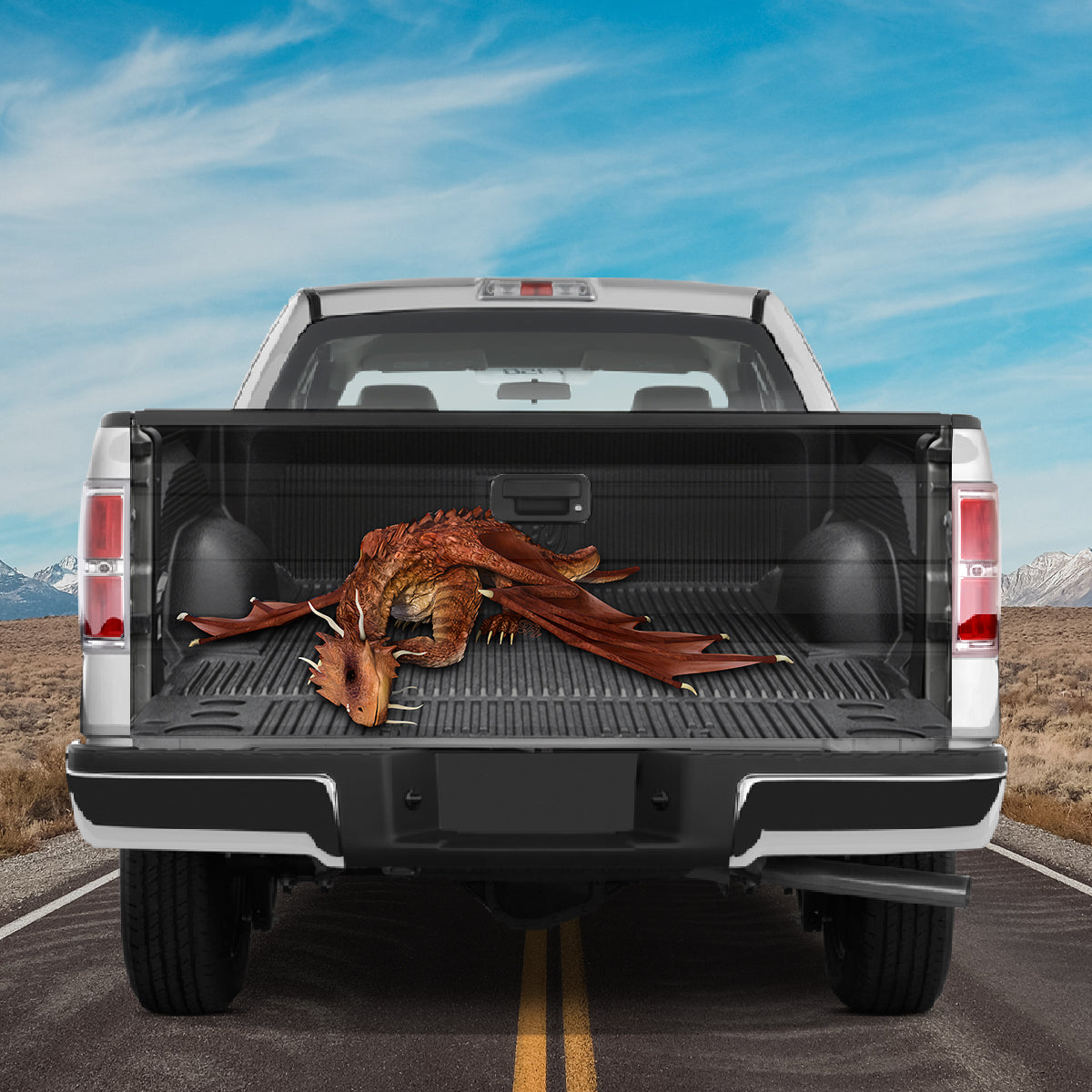 Petthouse | Dragon Sleeping Inside Truck Tailgate Wrap Decal Cute Sleepy Dragon Tailgate Sticker