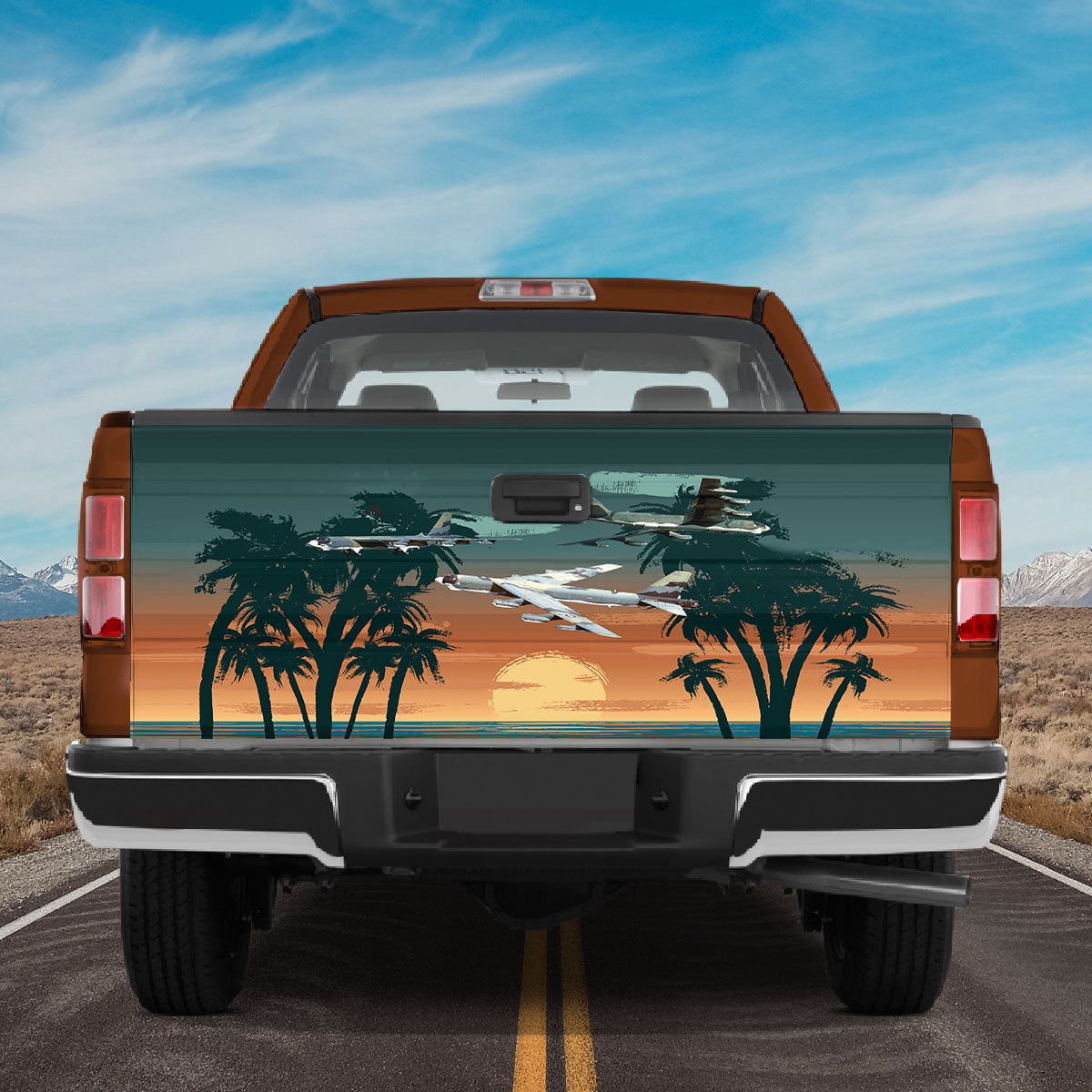 Petthouse | American Aircraf Sunset On Beach Tailgate Vinyl Graphic Wrap Tailgate Decals Car Accessories