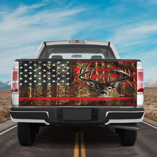 Petthouse | Deer Hunting American Flag Tailgate Wrap Hunting Heartbeat Tailgate Decals Deer Hunter Gifts