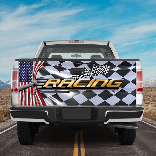 Petthouse | Racing Tailgate Wrap America Jesus Wrap America Flag Cover Racing Flag Pattern Wrap Car Decor