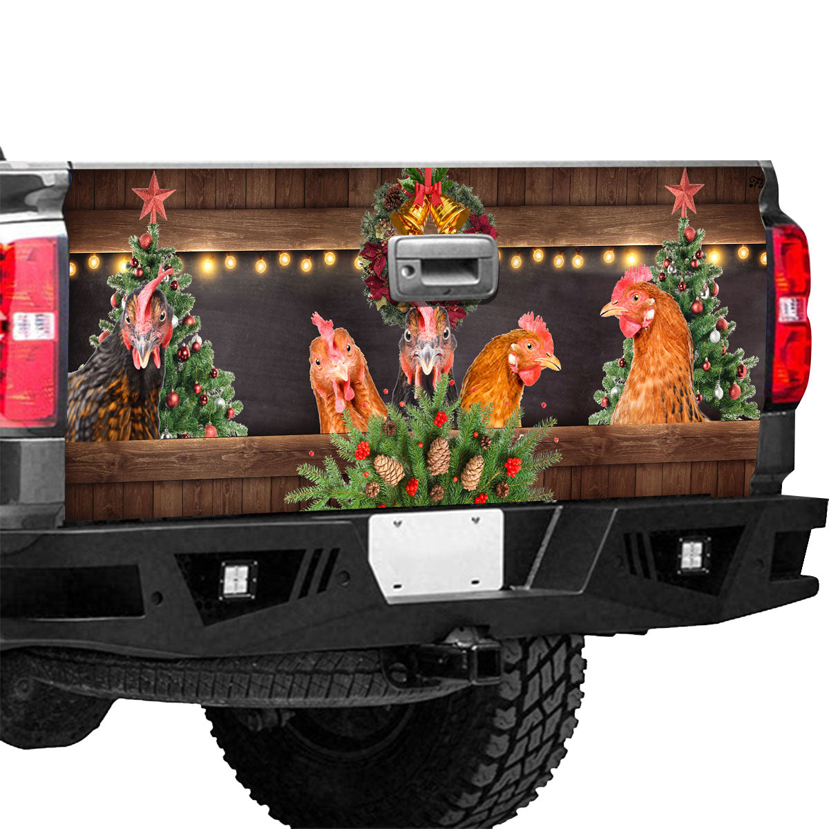 Petthouse | Chicken Xmas Tailgate Wrap, Rooster Xmas Wreath Tailgate Wrap, Christmas Decor, Farmer