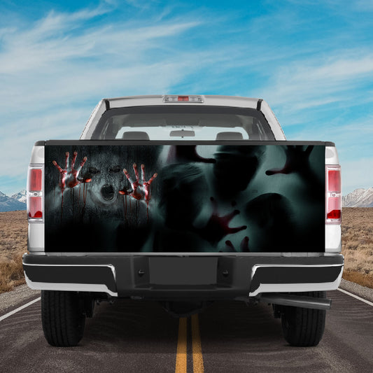 Petthouse | Creepy Ghost Halloween Tailgate Wrap Bloody Hand Print Car Sticker Horror Scene Hand On Background