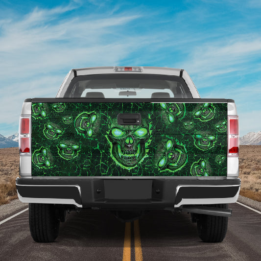 Petthouse | Green Skull Tailgate Wrap, Skull Flame Tailgate Wrap, Halloween Car Decal, Halloween Decoration