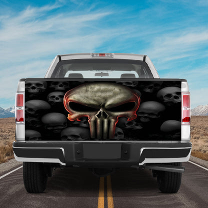 Petthouse | Skull Punisher Tailgate Wrap Dark Skull Pattern Tailgate Cover Horror Style Wrap Car Decoration