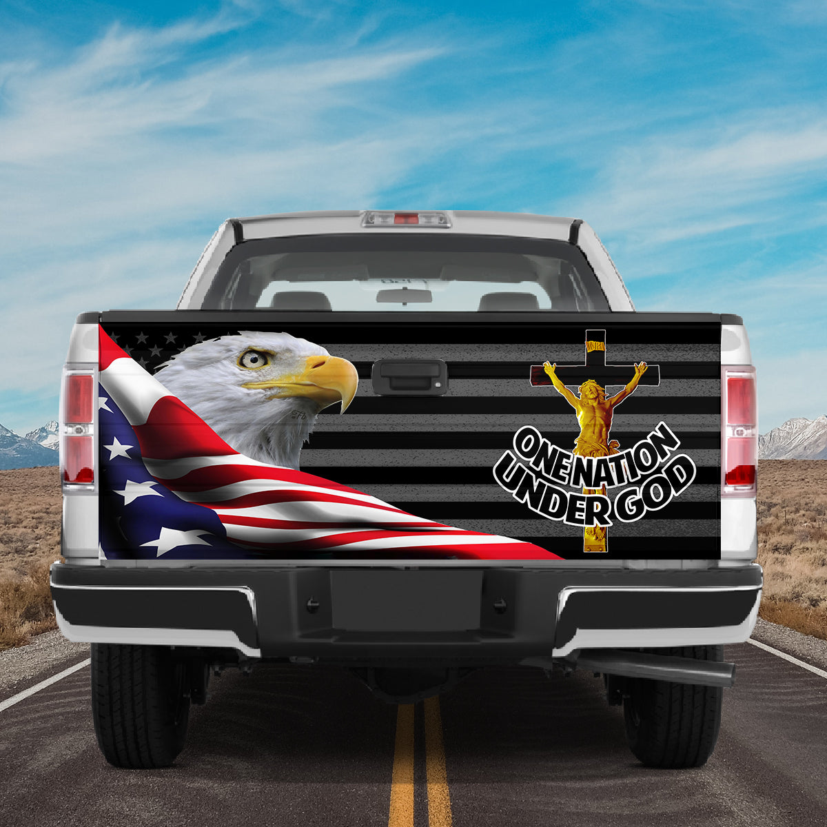 Petthouse | Eagle American Flag Tailgate Wrap, One Nation Under God Tailgate Wrap, Christian Gift