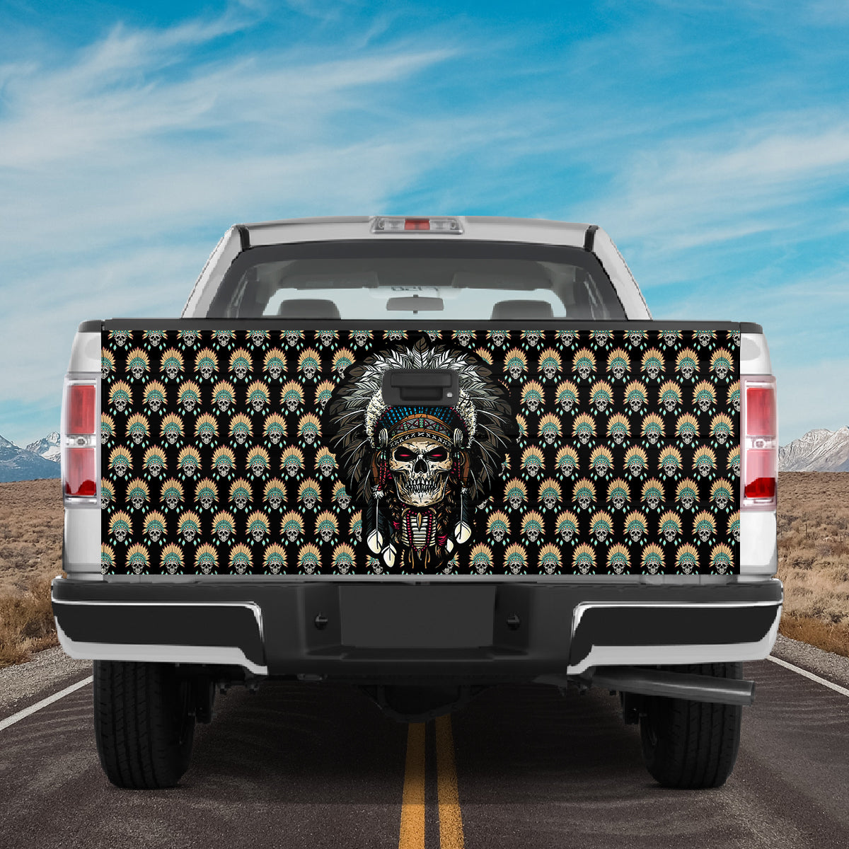 Petthouse | Native American Skull Headdress Pattern Tailgate Wrap Decal Family Gift