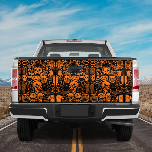 Petthouse | Halloween Skull Icon Pattern Tailgate Wrap Decal Happy Halloween Gift Decor Car