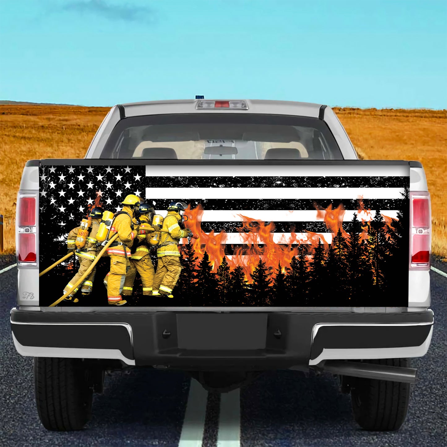 Petthouse | Firefighter American Printed Tailgate Wrap, Firemen Dad Truck Decor