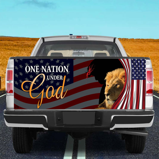 Petthouse | Lion Jesus One Nation Under God American Tailgate Wrap, Patriotic Day Gift