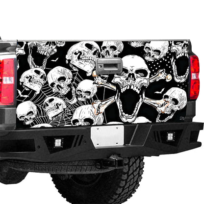 Petthouse | Skull Net Pattern Halloween Tailgate Wrap, Skeleton Skulllovers Truck Decor