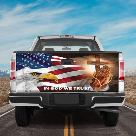 Petthouse | In God We Trust Jesus Christian American Flag Tailgate Wrap Decal Truck Decor Patriot Gift Idea