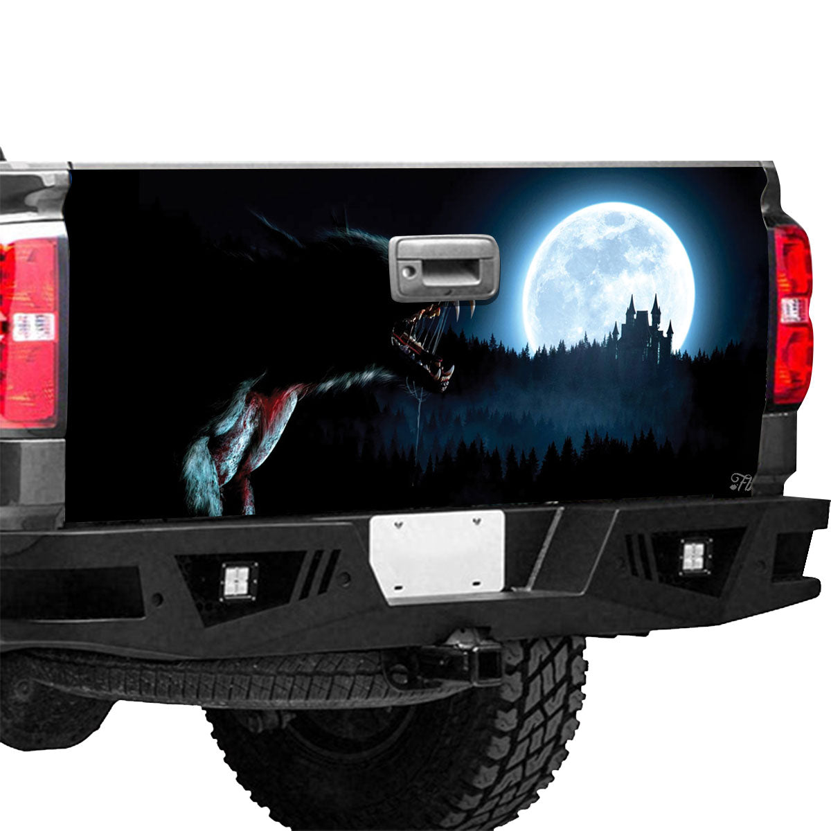 Petthouse | Wolf Moon Forest Printed Tailgate Wrap, Horror Wolf Lovers Truck Decor Gift Dad Gift