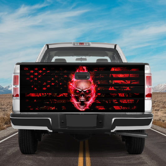 Petthouse | Skull Red Eyes American Flag Camo Pattern Tailgate Decal Halloween Patriot Day Gift