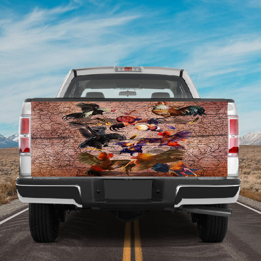 Petthouse | Colorful Chicken Tailgate Wrap Vintage Chicken Artwork Tailgate Cover Car Decoration