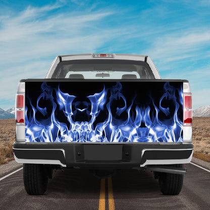 Petthouse | Blue Fire Skull Shape Tailgate Wrap Blue Fire Artwork Cover Car Decoration