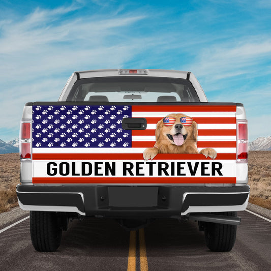 Petthouse | Golden Retriever American Flag Tailgate Wrap Dog Mom Dog Dad Tailgate Decals For Trucks