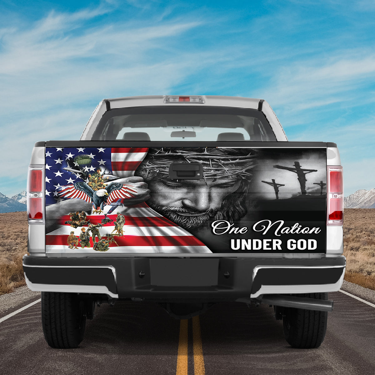 Petthouse | Jesus Eagle Tailgate Wrap, One Nation Under God Tailgate Wrap, Christian Tailgate Wrap, Patriot Day