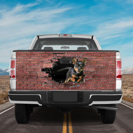 Petthouse | Chihuahua Tailgate Mural Chihuahua Puppy Tailgate Wraps For Trucks Broken Brick Print Graphic Wrap