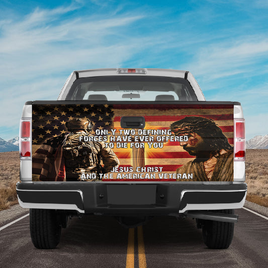 Petthouse | Jesus Christian And American Veteran Tailgate Wrap Decal Veteran's Day Decor Truck Decoration