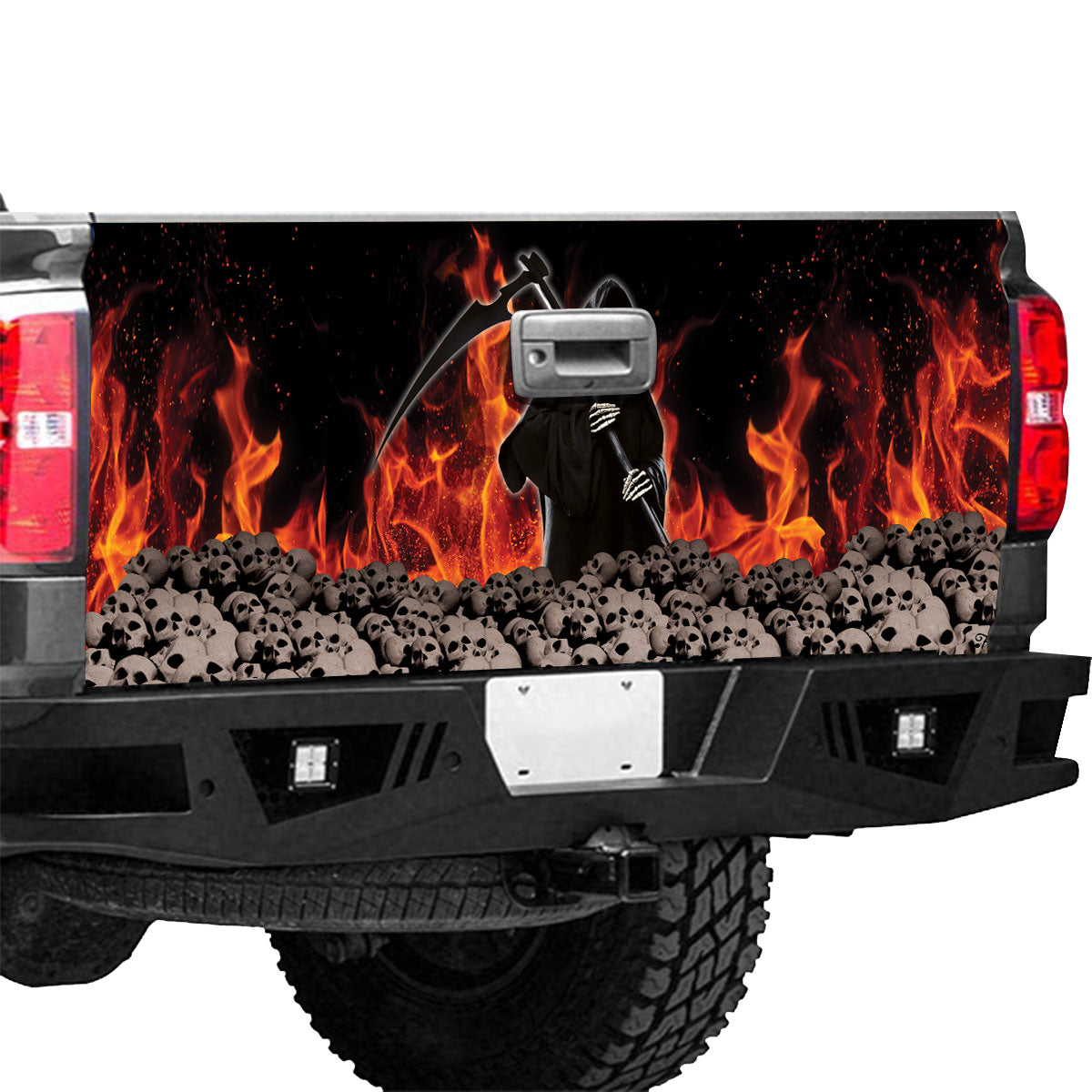 Petthouse | The Death Tailgate Wrap Skull Pattern Wrap Fire Burning Cover Horor Style Wrap Decor