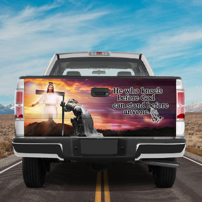 Petthouse | Jesus Tailgate Wrap Knight Kneels Before God Truck Tailgate Decal Christian Truck Vinyl Wrap