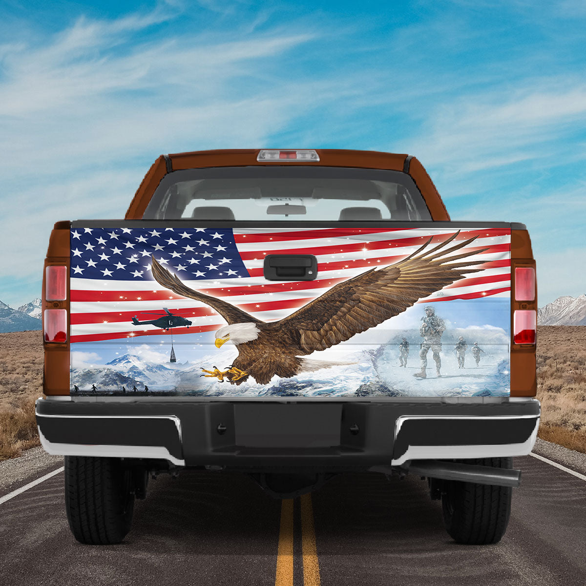 Petthouse | American Flag Bald Eagle Truck Tailgate Wrap Vinyl Graphic Decal Patriotic Car Decorations