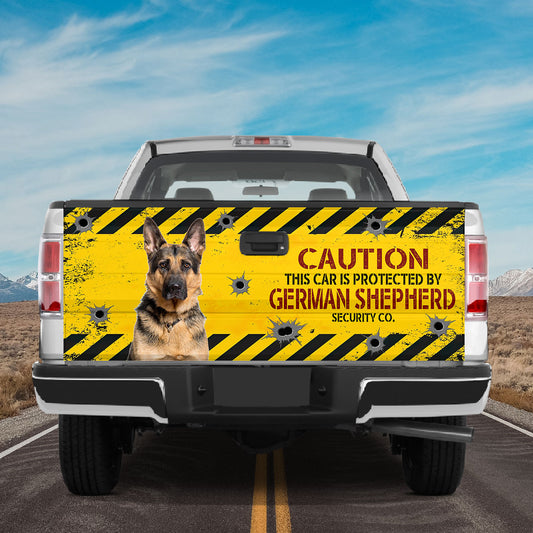 Petthouse | Caution This Car Is Protected Tailgate Sticker German Shepherd Truck Tailgate Wrap