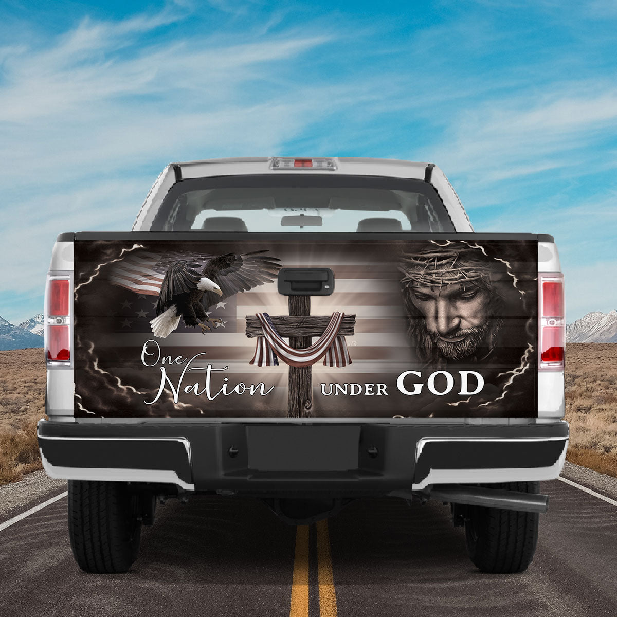 Petthouse | One Nation Under God Jesus Christ Tailgate Wrap Decal Happy 4th Of July Truck Decoration