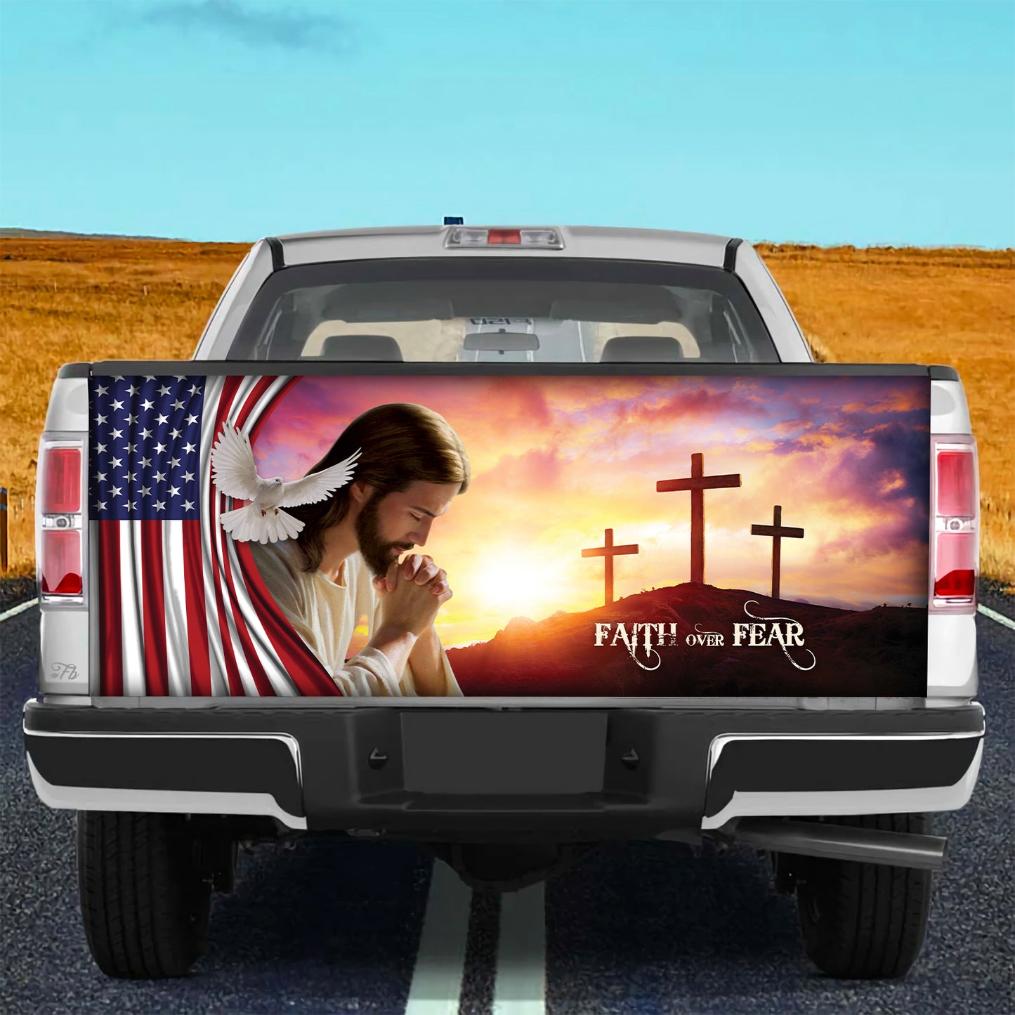 Petthouse | Jesus Dove American Printed Tailgate Wrap, Faith Over Fear Christian Gift Idea