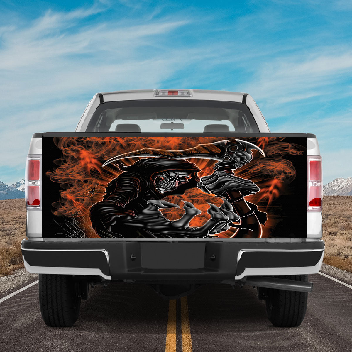 Petthouse | The Death Artwork Tailgate Wrap Death Smoke Pattern Tailgate Wrap Horror Style Wrap Car Decoration