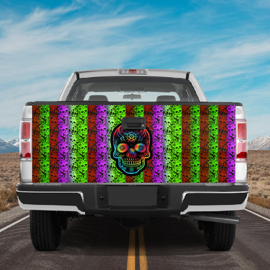 Petthouse | Tie Dye Sugar Skull Tailgate Decal Sugar Skull And Flower Colorful Halloween Gift