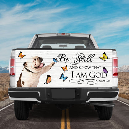 Petthouse | English Bulldog Tailgate Vinyl Graphic Wrap Dog Play With Butterflies Truck Wraps God Bible