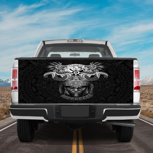 Petthouse | Aztec Warrior Art Tailgate Wrap Aztec Pattern Wrap Black White Maya Patten Cover Car Decoration