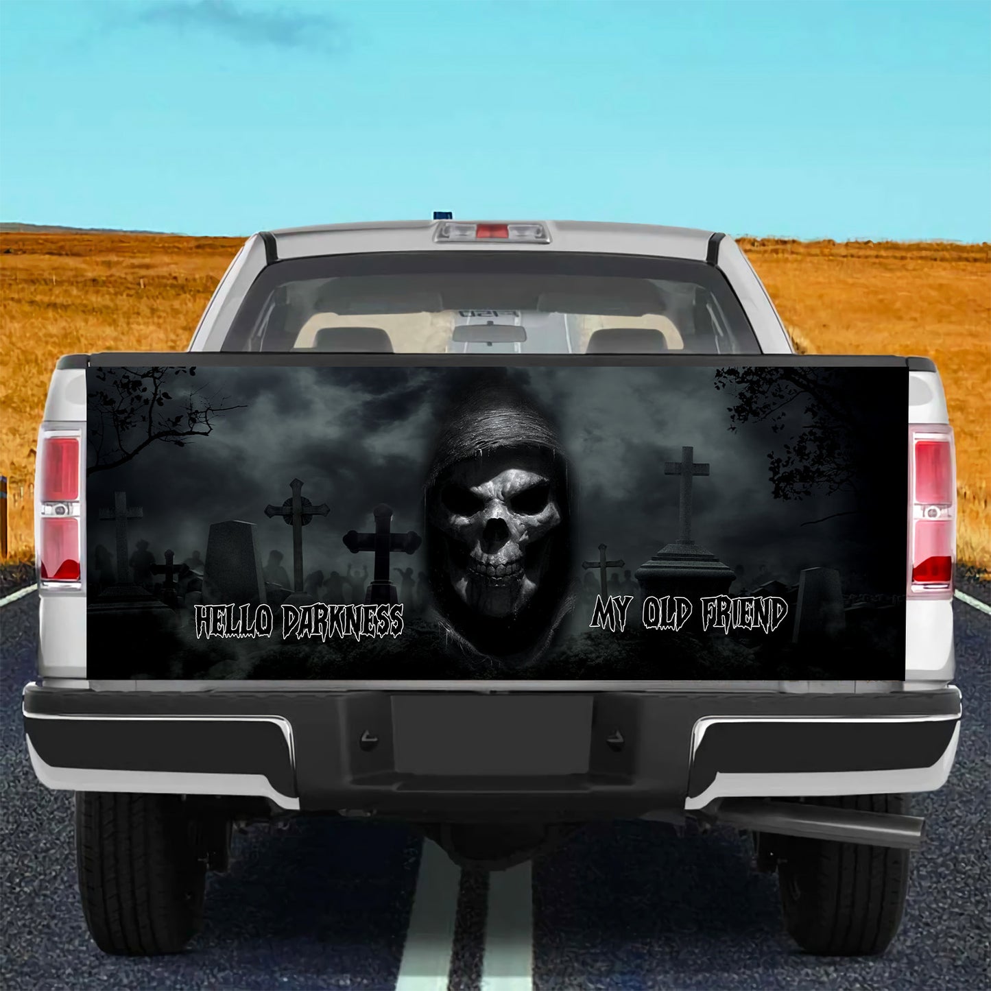 Petthouse | Grim Reaper Tailgate Wrap, Halloween Tailgate Wrap, Hello Darkness My Old Friend