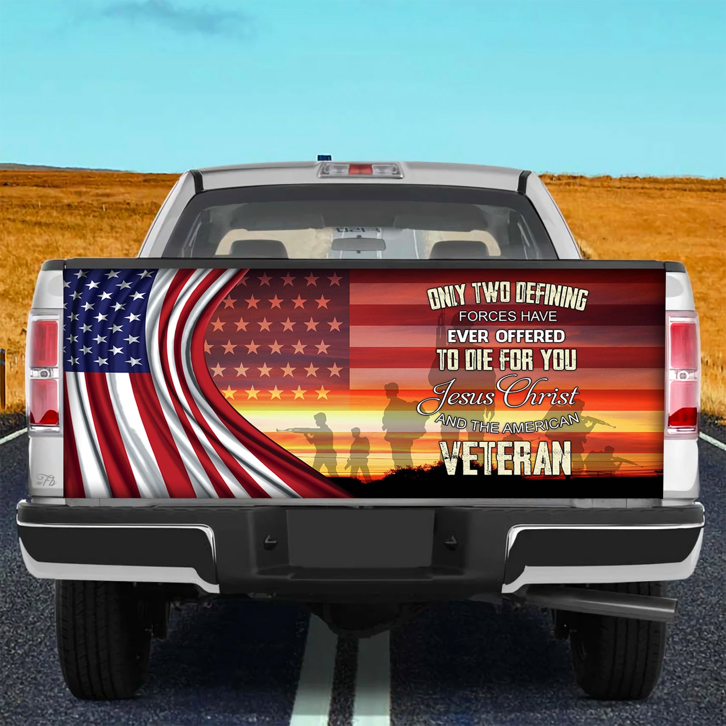 Petthouse | American Veteran Wrap Jesus Christ Tailgate Cover America Flag Wrap America Patriot Gift