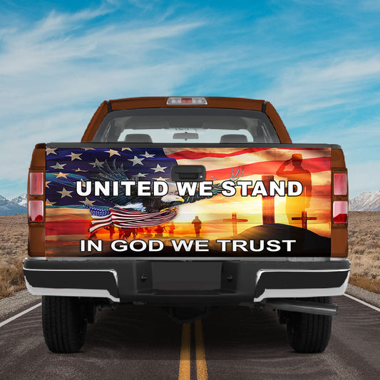 Petthouse | United We Stand In God We Trust Quote Solider Tailgate Wrap Decal Truck Decal Stickers Gift Idea