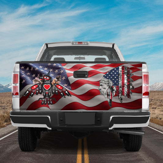 Petthouse | Native American Chief Tailgate Wrap Native Thunderbird Symbol American Flag