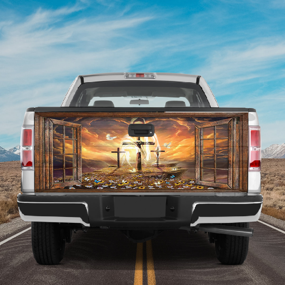 Petthouse | Jesus Cross Jesus Faith Over Fear Tailgate Wrap Decal Jesus Cross Flower Heaven