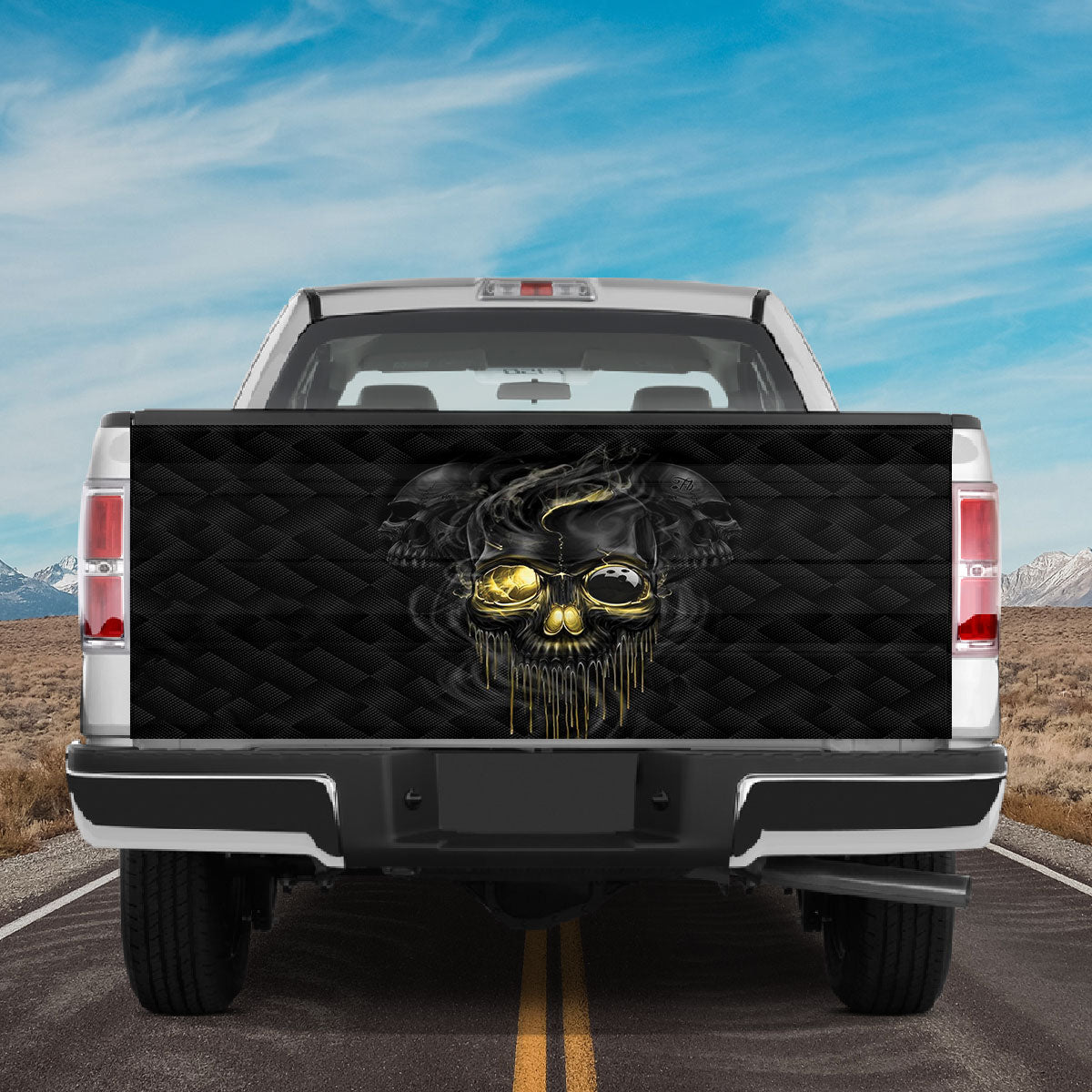 Petthouse | Black Skull Pattern Tailgate Wrap Black Skull Tailgate Wrap Horror Style Cover Car Decor