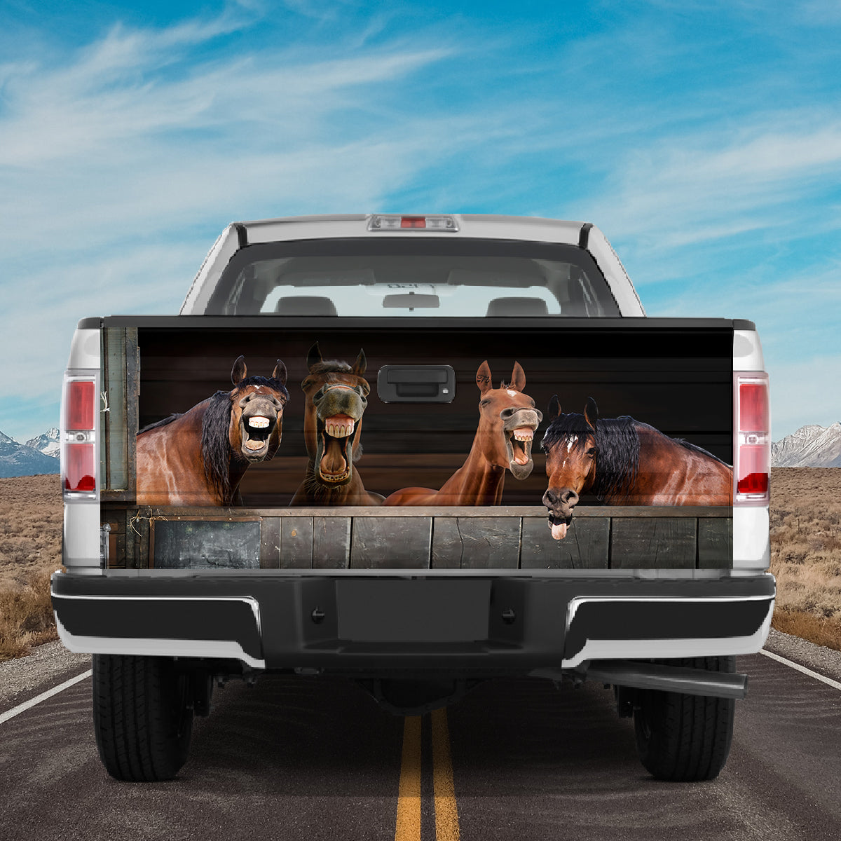 Petthouse | Funny Horse Tailgate Wrap Decal Horse Smile Show Your Teeth Truck Tailgate Sticker