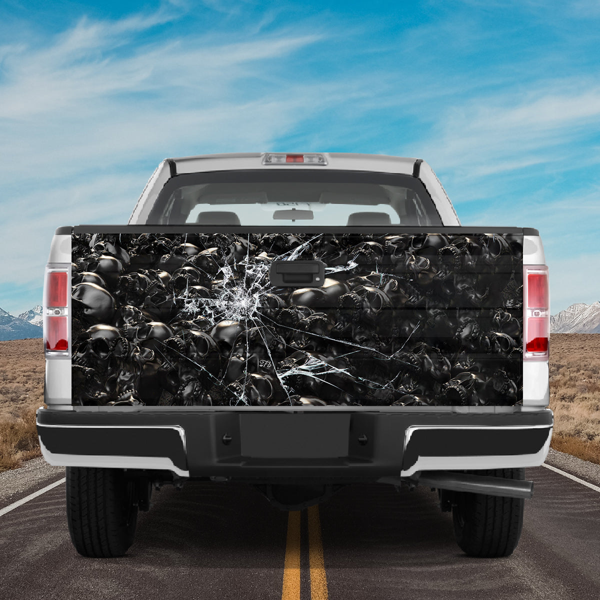 Petthouse | Happy Halloween Skull Tailgate Wrap, Head Skull Pattern Stick Truck, Horror Style Wrap