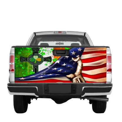 Petthouse | Irish Celtic Cross Tailgate Wrap American Flag Tailgate Cover Clover Tailgate Wrap Car Decoration