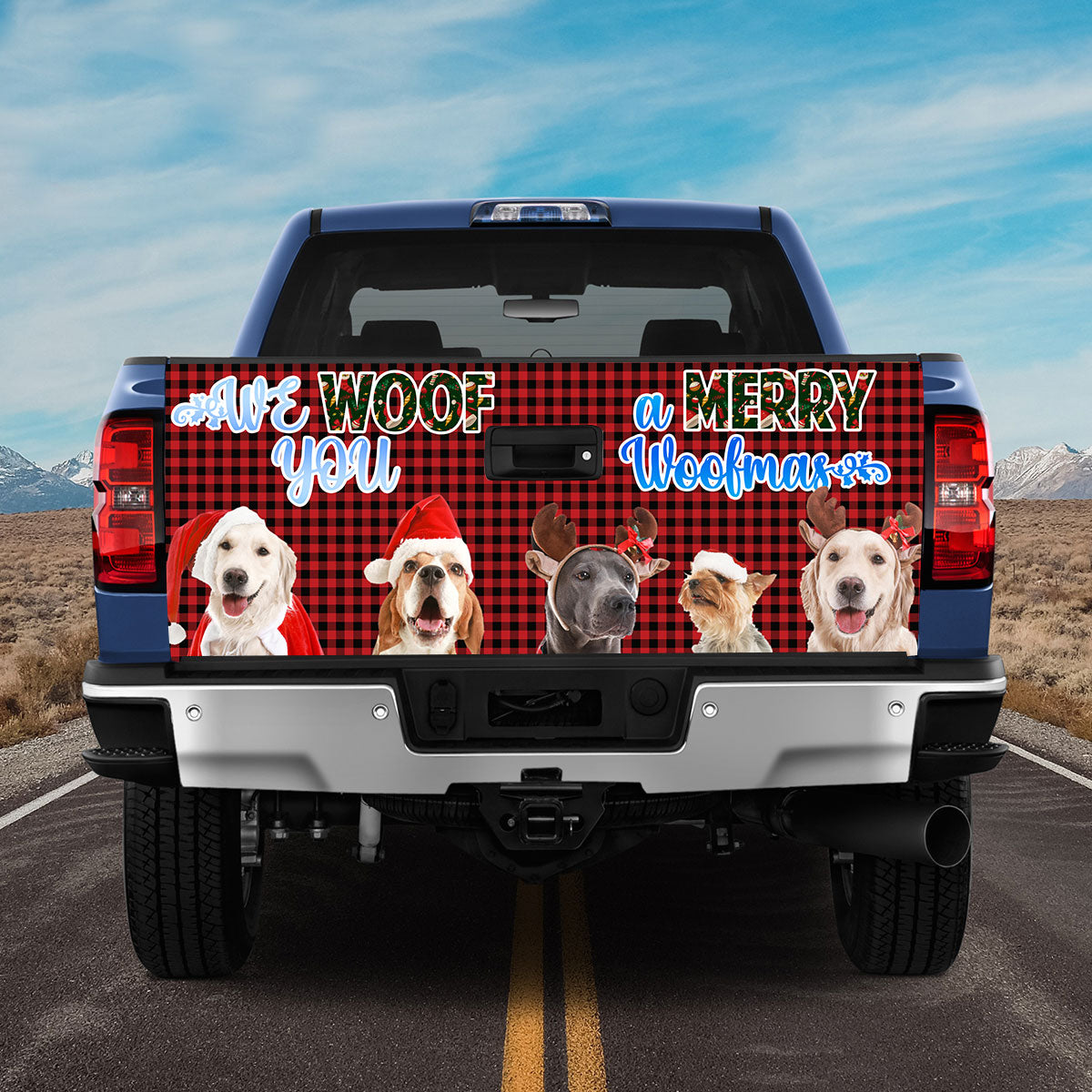 Petthouse | Cute Dog Tailgate Wrap, Christmas Dog Tailgate Wrap, We Woof You A Merry Woofmas