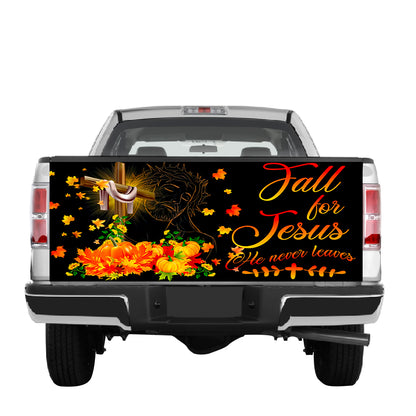 Petthouse | Cross Pumpkin Autumn Fall For Jesus He Never Leaves Truck Tailgate Decal Jesus Christian Religious