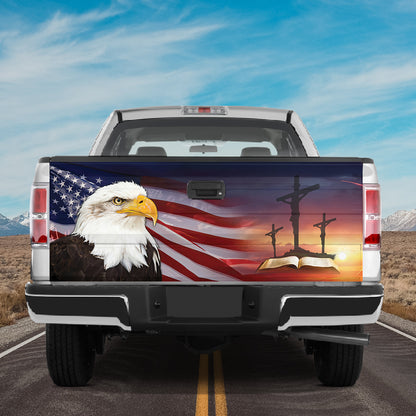 Petthouse | Eagle Flag American Patriot Jesus Christ Tailgate Wrap Vinyl Graphic Decal Sticker Christian Gift