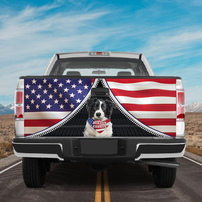 Petthouse | Border Collie Tailgate Vinyl Wrap American Flag Patriotic Collie Dog Tailgate Mural 4th Of July