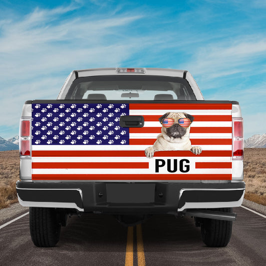 Petthouse | Cool Pug American Flag Paw Tailgate Wrap Vinyl Graphic Decal Sticker Dog Mom Dog Dad