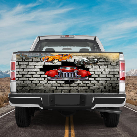 Petthouse | Car From Hole Brick Wall Tailgate Wrap Colorful Car Tailgate Cover Car Lover Wrap Car Decoration