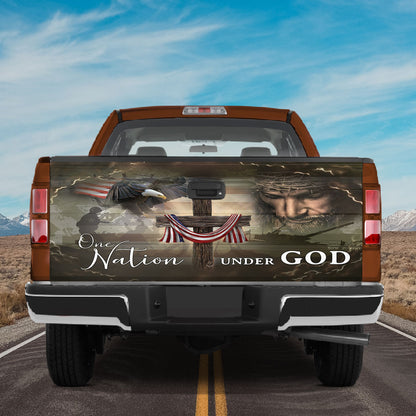 Petthouse | Jesus Christ Truck Tailgate Decal One Nation Under God American Flag Tailgate Wrap Tailgate Decals