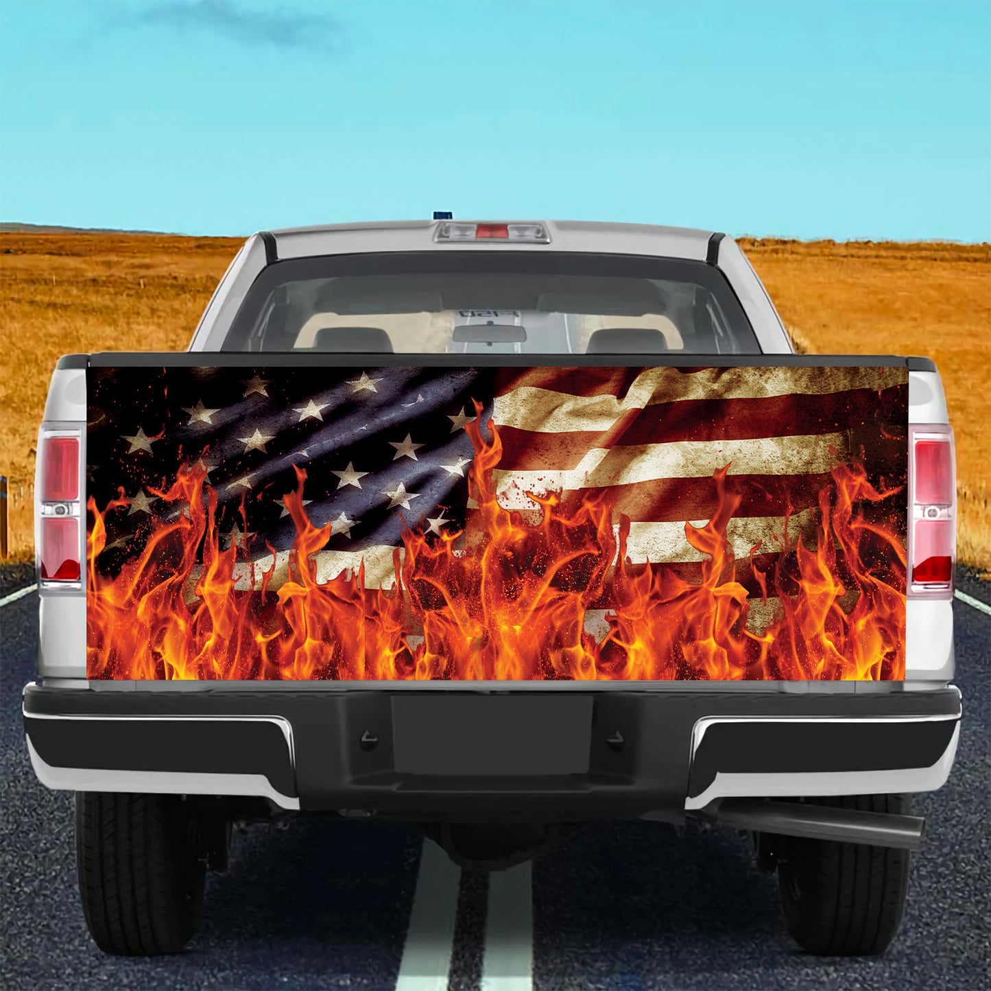 Petthouse | Grunge Usa Flag Tailgate Wrap, Usa Flag On Fire Tailgate Wrap, Independence Day Decor